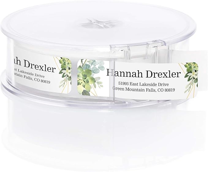 Greenery Frames Rolled Address Labels/Roll of 500 Personalized Address Labels/Designer Return Address Stickers in Elegant Plastic Dispenser