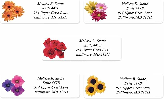 Floral Posy Assorted Rolled Address Labels with Elegant Plastic Dispenser