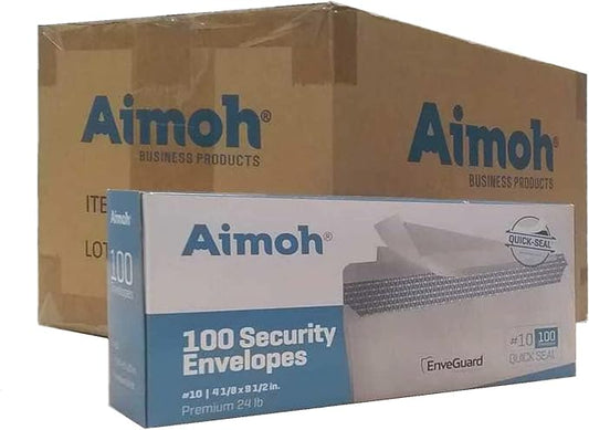 Aimoh #10 Security Tinted Self-Seal Envelopes - No Window - EnveGuard, Size 4-1/8 X 9-1/2 Inches - White - 24 LB - 1 Case - 24 Packs - 2,400 Envelopes (34100-CS)