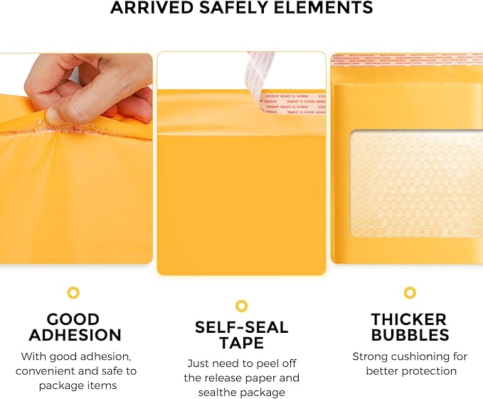 Fuxury Kraft Bubble Mailer 6x10 Inch 25 Pack,Strong Adhesion Padded Envelopes,Self Seal Bubble Envelopes, Waterproof Cushioned Padded Mailers Packaging for Small Business,Bulk #0 Mailers Yellow