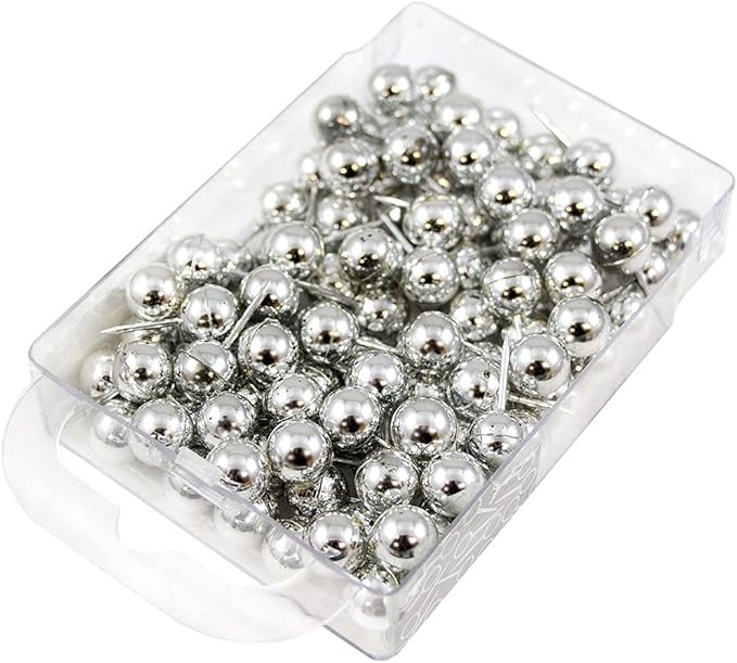 JAM PAPER Colorful Push Pins - Round Head Map Thumb Tacks - Silver PushPins - 100/Pack