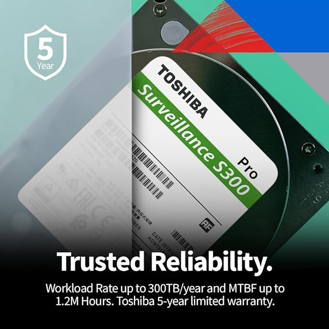 Toshiba S300 PRO 8TB Surveillance 3.5” Internal Hard Drive – CMR SATA 6 Gb/s 7200 RPM 512MB Cache - HDWTA80UZSVAR