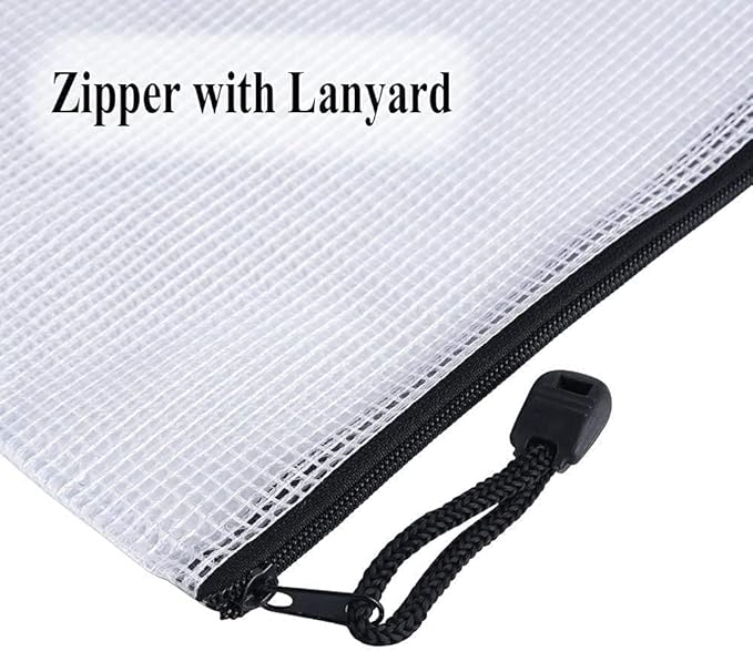 Oaimyy-24 Pcs Plastic Mesh Zipper Pouch Document Folders Bag Zip File Folders for School Office Supplies, Travel,Puzzles Games Organizing Storage-Black (MultiSize)
