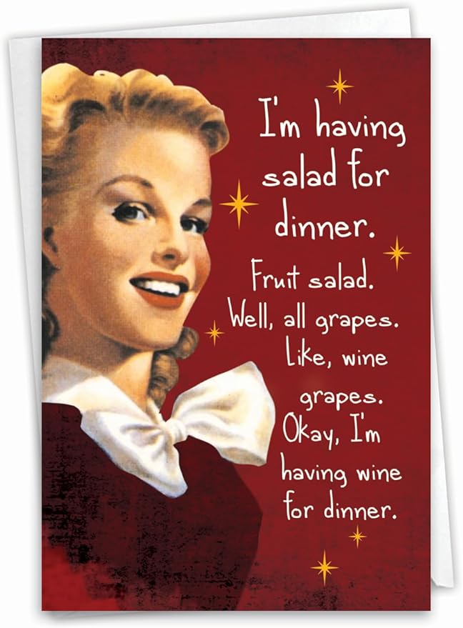 NobleWorks - Funny Happy Birthday Card with Envelope - Congrats Greeting Card, Birthday Fun - Salad for Dinner C9357BDG