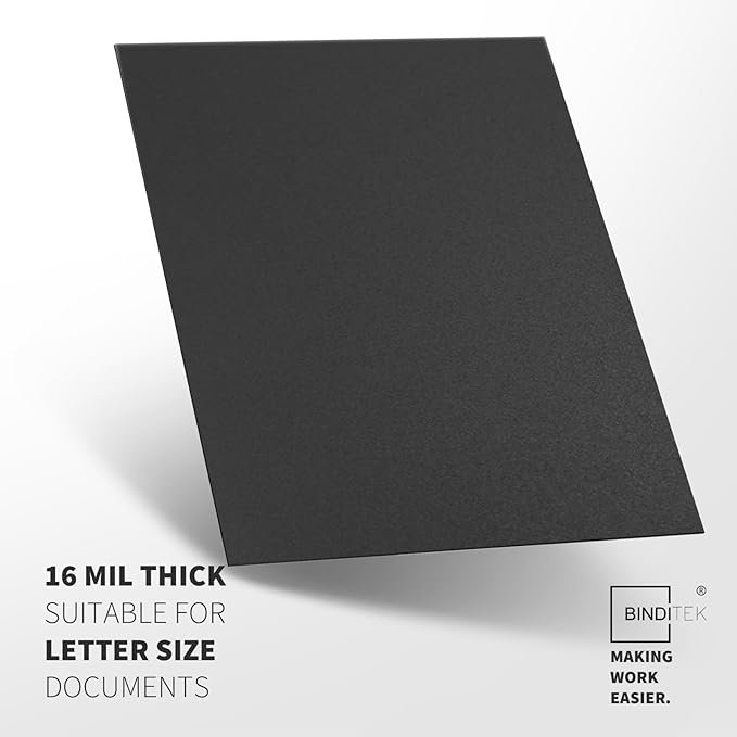 Binditek 100 Pack 16 Mil Sand-Textured Polycover - Plastic Binding Cover for Letter Size - Business Reports and Proposals - Lightly Sanded Finish - Square Corners, Un-Punched, Black