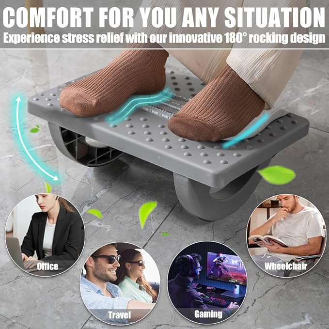Foot Rest for Under Desk at Work - Ergonomic Foot Stools for Under Office Desk - Rocking Footrest with Roller Massager - Leg Rest for Chair, Computer Gaming - Promote Leg Circulation(Gray)