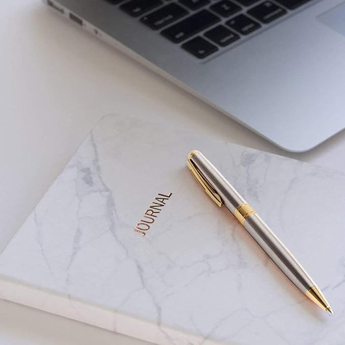 Cambond Ballpoint Pens Black Ink Pens - Gold Bulk Pen Gift for Men Women Police Retractable Smooth Writing Pen Pack Black Ink 1.0 mm Medium Point,3 Pens with 3 Refills (Gold)