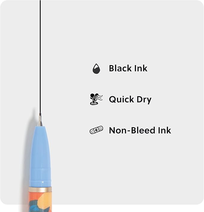 U Brands Catalina Felt Tip Pens, Set of 6, Artist Touch, Gold Details, Medium (0.7 mm) Point, Black Ink