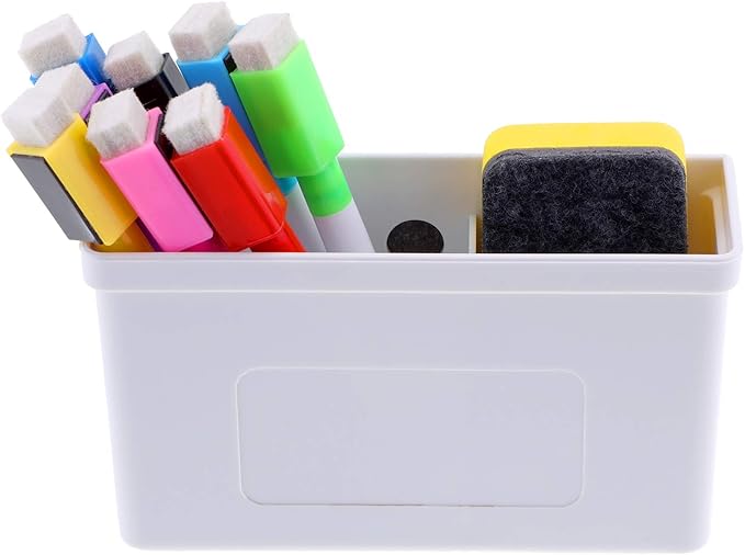 Boao Whiteboard Dry Magnetic Plastic Holder, 8 Pieces Colorful Magnetic Markers with Eraser Cap, Whiteboard Eraser for School Office Home 100th Day of School, 10 Pieces Totally(Stylish)