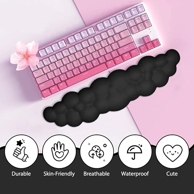 JIKIOU Upgrade Leather Cloud Keyboard Wrist Rest, Cloud Wrist Rest with Non-Slip PU Base, Comfortable Memory Foam Wrist Rest for Computer Laptop Mac Gaming Office and Pain Relief Christmas Wish Gift