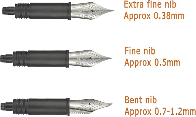 Set of 3 Hongdian Fountain Pen Silver Nibs (Fine, Extra Fine and Bent Nib) for Black Forest 1850, 1851, M2,1843, 6013, 517D, 517S, 525,H1, H3, A3, 1843 and 920 Series