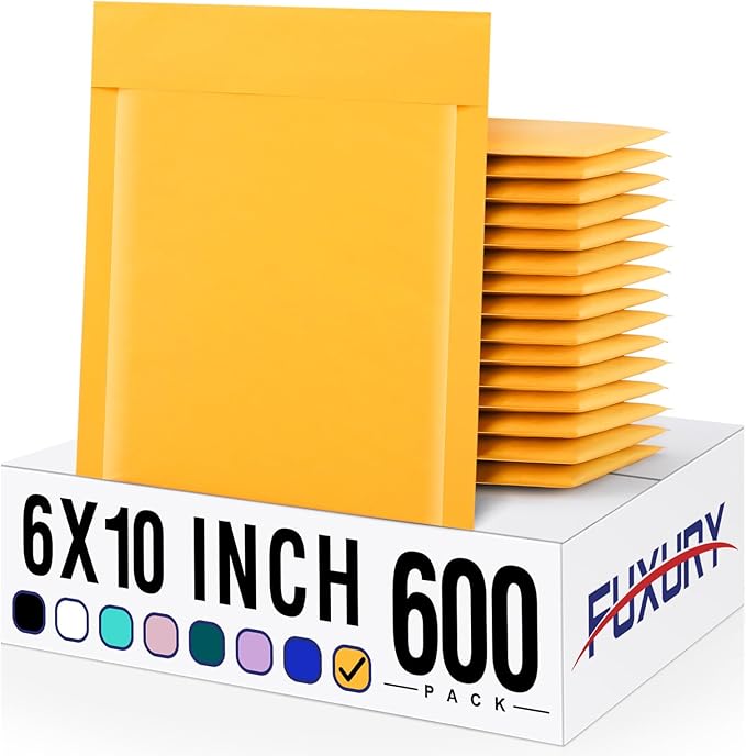 Fuxury Kraft Bubble Mailer 6x10 Inch 600 Pack，Strong Adhesion Padded Envelopes Bulk,Self Seal Bubble Envelopes, Waterproof Cushioned Padded Mailers Packaging for Small Business,#0 Mailers Yellow