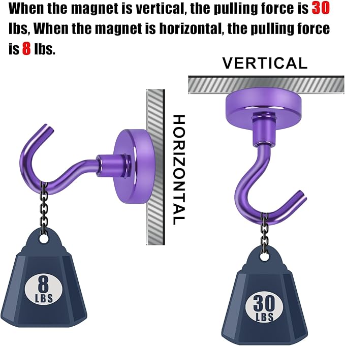 DIYMAG Magnetic Hooks, 30Lbs Strong Heavy Duty Cruise Magnet S-Hooks for Classroom, Fridge, Kitchen etc, (6 Pack-Purple)