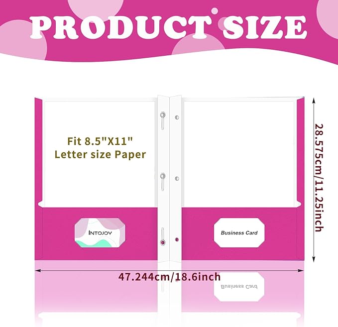 50 Pack Two Pocket Folders Business Card Holder Paper Folders with Prongs for School Office Filing Cabinet Resume Portfolio (Pink)