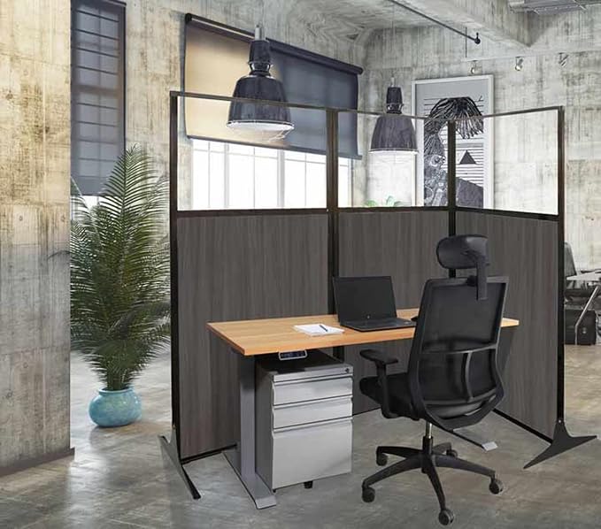 Versare Office Workstation Screen | Portable Wall Divider | Modern Cubicle | Freestanding Privacy Screen | Flexible Work Space | 2 Panels | 66" Wide x 70" Tall Beige SoundSorb Panels with Window