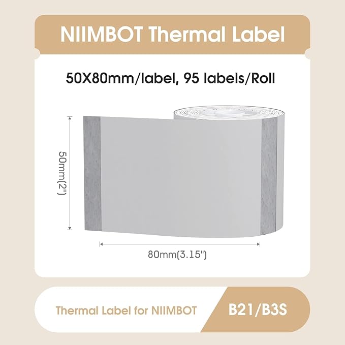 NIIMBOT Labels, 2'' x 3.15'' (50x80mm) Thermal Sticker Label, Waterproof Price/Memo Labels for NIIMBOT B1/B21/B3S/K3 Label Printer, 1 Roll of 95 Self-Adhesive Thermal Labels (Clear)