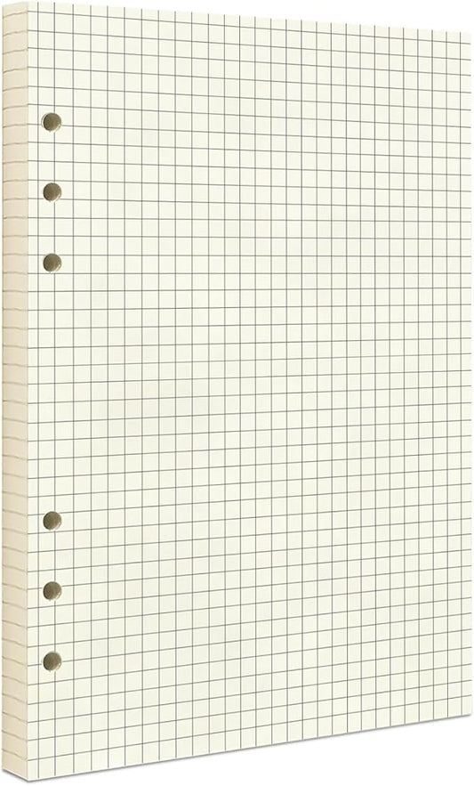 A5 Grid Refill Paper,100GSM A5 Graph Rule Paper/Quad Rule Filler Paper for 6 Ring Refillable Binder/Planner/Diary Journals/Painting, 80 Sheets/160 Pages (Beige-Grid-A5)