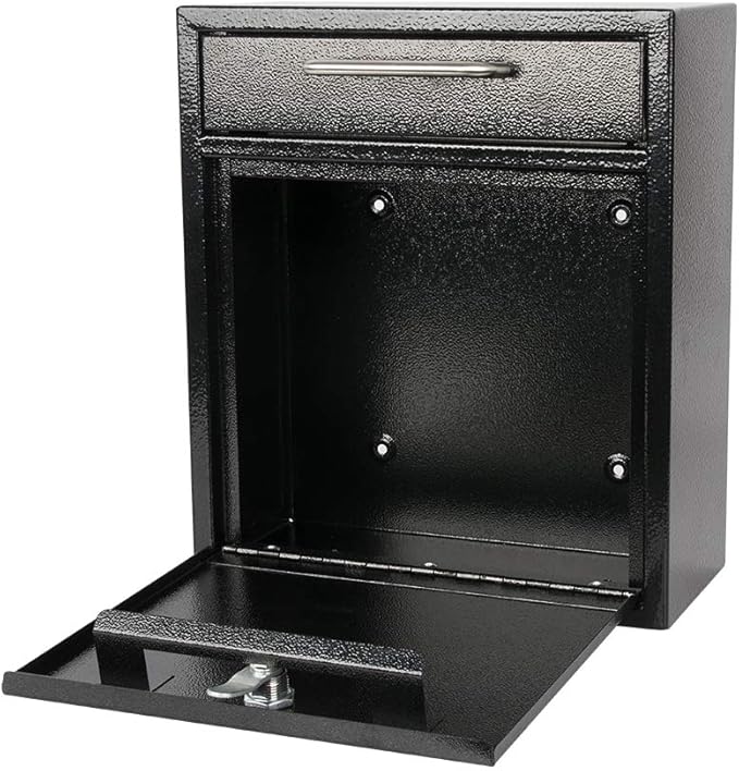 KYODOLED Steel Key Lock Mail Boxes for Outside, Locking Wall Mount Mailbox, Security Key Drop Box,12H x 10.51L x 4.68W Inches, Black Large