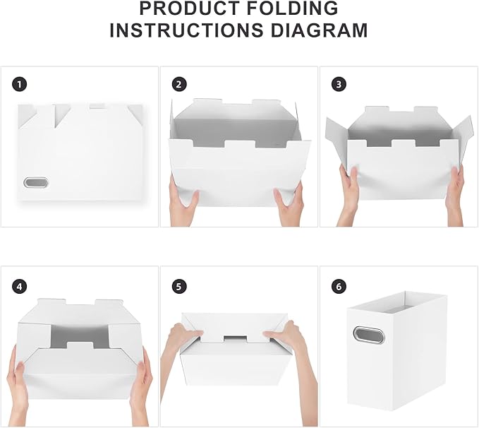 Oterri File Organizer, Small Storage Box, Cardboard File Folder Organizer, Collapsible File Box, Hanging File Organizer for Letter Size, Portable File Box with Handle, Only Box（White，6 Packs）