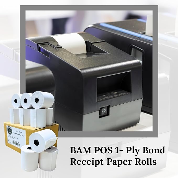 Bright White 3" x 150' 1-Ply Bond Receipt Paper Rolls (12 Rolls)