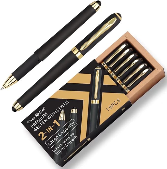 Gel Ink Rollerball Stylus Pen - 18 Pack,0.5mm Fine Point,Large Capacity Black Ink,Writing Smoothly for Office,Business,Gift,Metal Clip,Matt Type