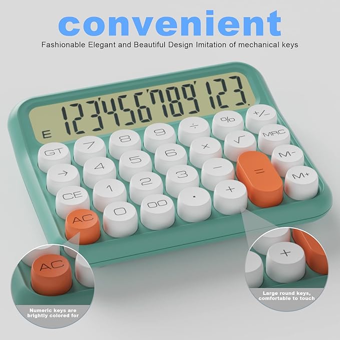 Mechanical Calculator 12 Digit Extra Large 5-Inch LCD Display, DECKLIT Battery Desk Calculator, Big Buttons Easy to Press Use as Office Calculators Desktop, 15°Tilt Screen for Kids Calculator(White)