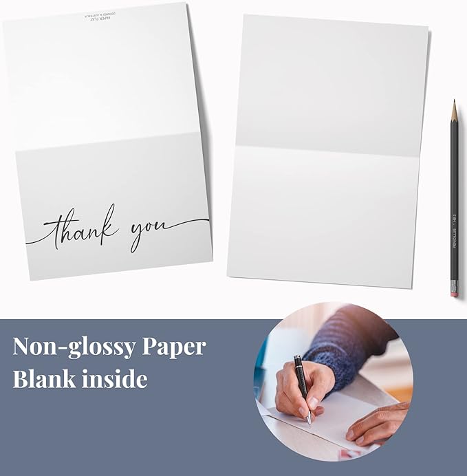 Bulk Pack of 20 Thank You Cards with Kraft Envelopes and Matching Stickers | Classy Designs 4x6 Inches Modern & Minimalistic Design | Suitable for Business, Baby Shower, Wedding, Small Business,