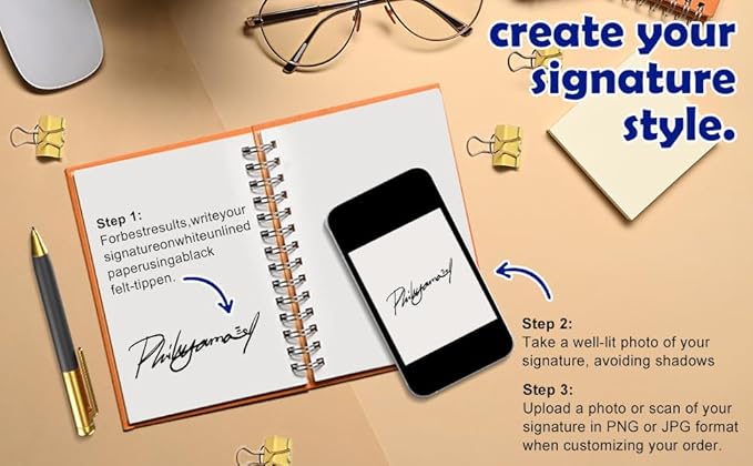 Personalized Self-Inking Signature Stamp, Custom Signature Stamp for Signing Your Name and Documents — Multiple Sizes, 5 Ink Colors