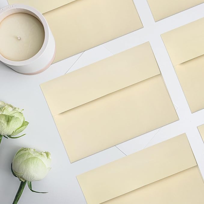Cream Blank Cards and Envelopes, Goefun 5x7 Folded Ivory Cardstock and A7 Envelopes Self Seal 100 Pack for Wedding, Invitations, DIY Greeting Cardstock, Thank You Cards & All Occasion