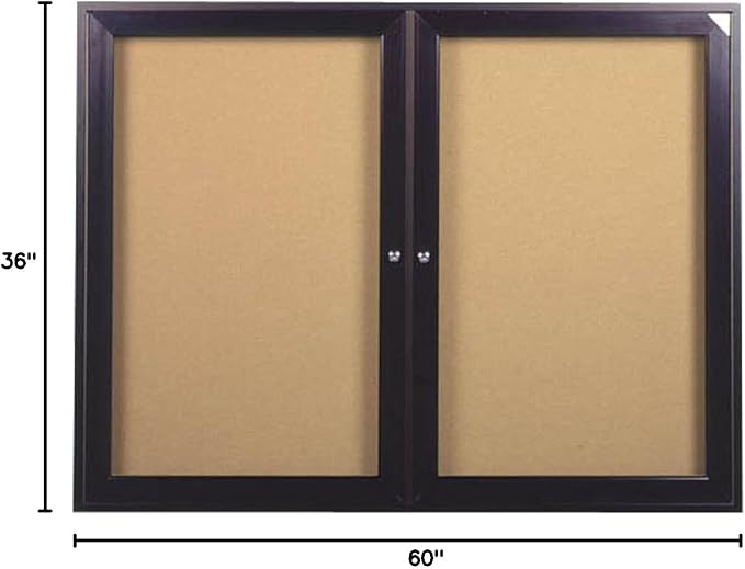 Ghent 36"x60" 2-Door indoor Enclosed Bulletin Board , Shatter Resistant, with Lock, Bronze Aluminum Frame - Natural Cork (PB23660K) Made in the USA