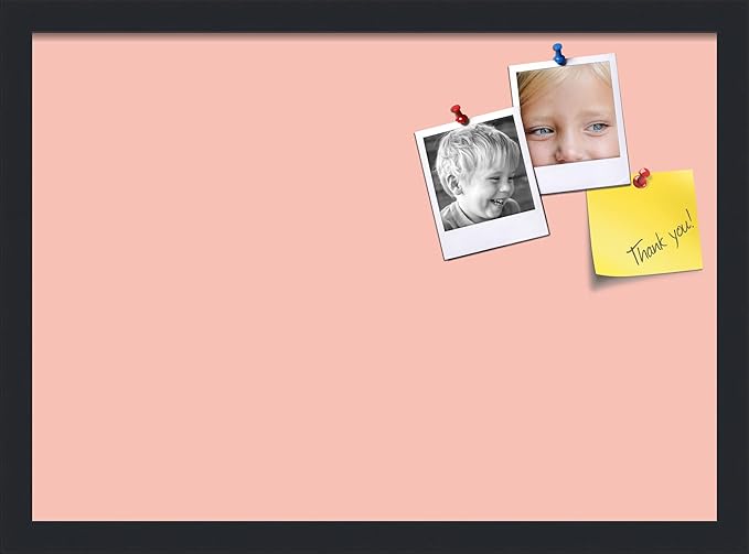 PinPix 21x15 Inch Cork Bulletin Board. This Decorative Framed Pin Board Comes with Pink Pastel Design and a Satin Black Frame. Ideal for Home Office Decor or Message Board (PinPix-1813)
