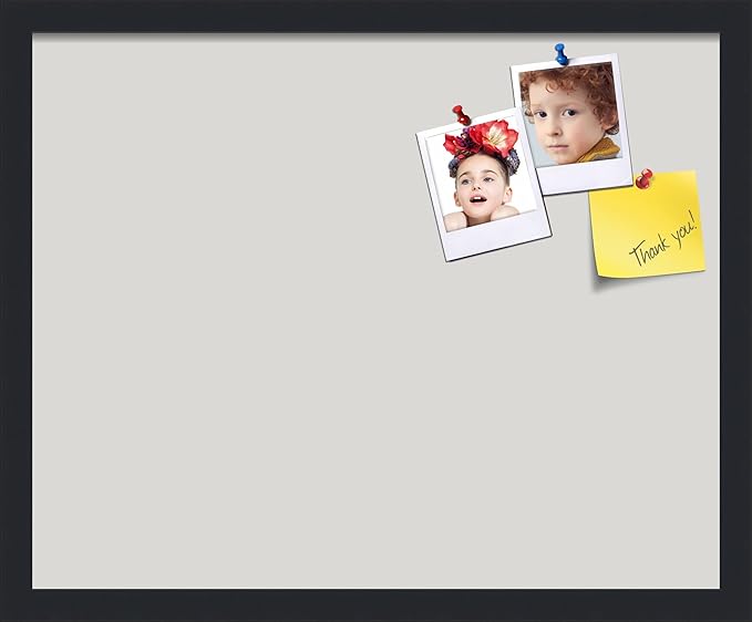 PinPix 21x17 Inch Cork Bulletin Board. This Decorative Framed Pin Board Comes with Light Stone Design and a Satin Black Frame. Ideal for Home Office Decor or Message Board (PinPix-1809)