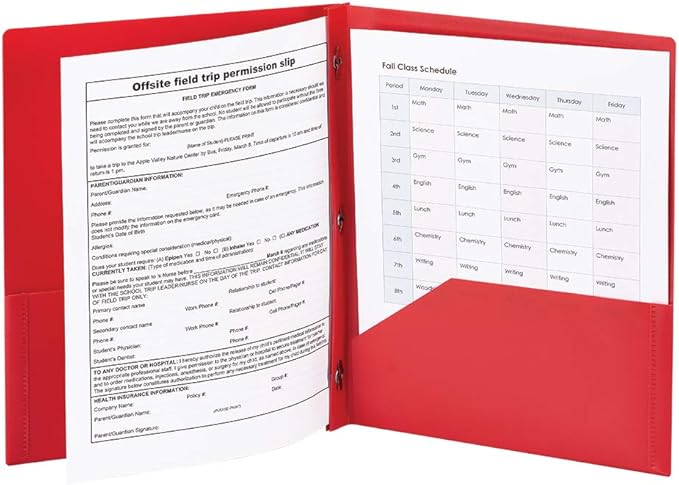 Smead Poly Two-Pocket Folder, Three-Hole Punch Prong Fasteners, Letter Size, Red, 3 Per Pack (87730)