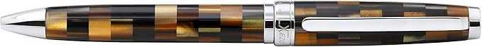 Xezo Urbanite Brass Ballpoint Pen, Medium Point. Woody Brown, Silver, and Black Acrylic Inlay with Chrome Plating. Handcrafted, Limited Edition, Serialized. No Two Alike.