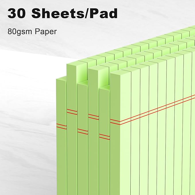 6pcs Small Note Pad 5x8 College Ruled Green Legal Pads Paper Notepads 6 Pack Study Back Writing Pads 5 x 8 Legal Pads Perforated Narrow Ruled Pads of Paper Green