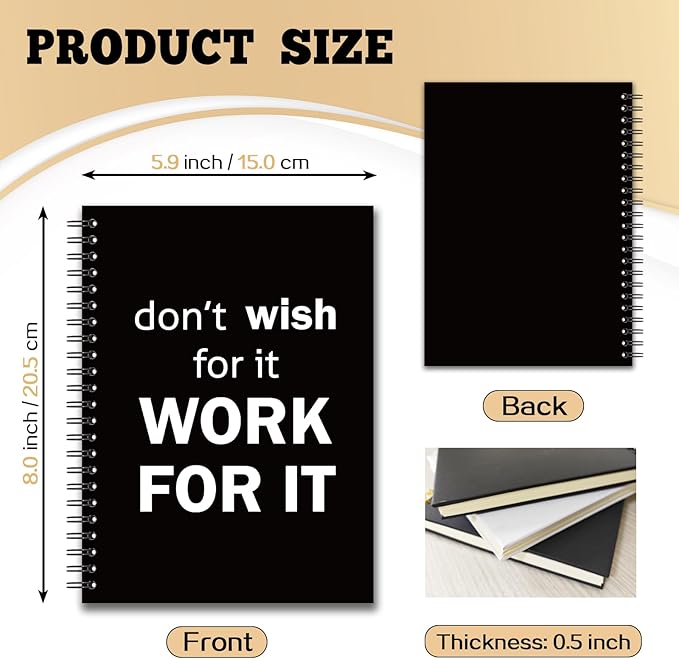 YAZMEEN Inspirational Blank Spiral Notebook（160 Pages） Don't Wish for It Work for It Hardcover Sketchbook Office Encouragement Gift Funny Notebook Gift for Women Men Teen Teacher Coworker Boss Friend