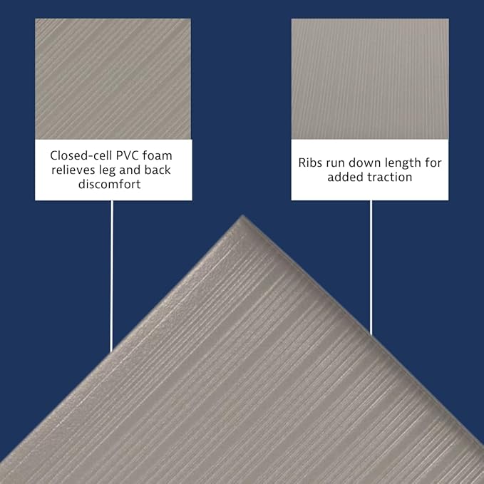 Notrax 410 Airug® 3' x 60' x 3/8" Anti Fatigue Mat, Enhanced Slip Resistance with Beveled Edges and Ribbed Surface, Ideal for Industrial and Commercial Workplaces, Gray, 410R0336GY