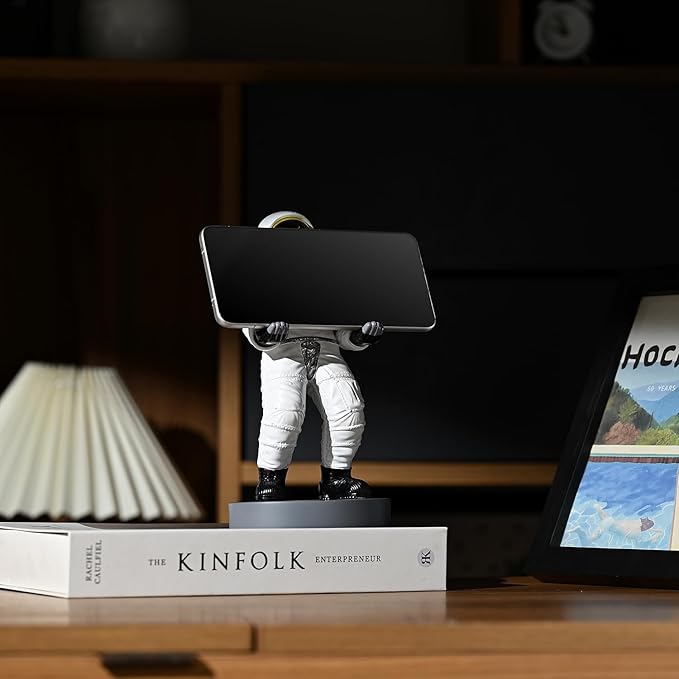 Astronaut Mobile Phone & Pen Holder, Device Stand, Desk Organizer Decorative Pencil Holder (White&Black)