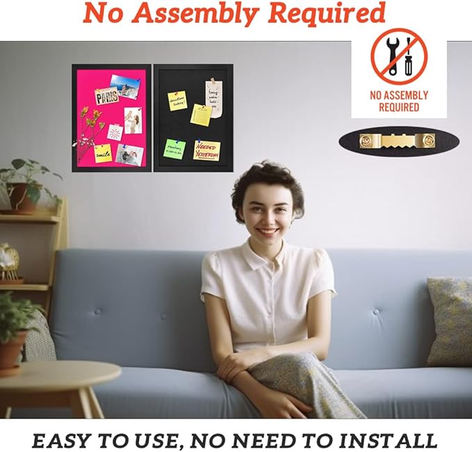 Cork Board Bulletin Board Wood Framed Display with Felt, Pin Board for Jewelry, Notes, Memos, Photos, Home, Kitchen, Office, School, Wall, 15"x11", Wood Framed(Black) & Felt(Grey)