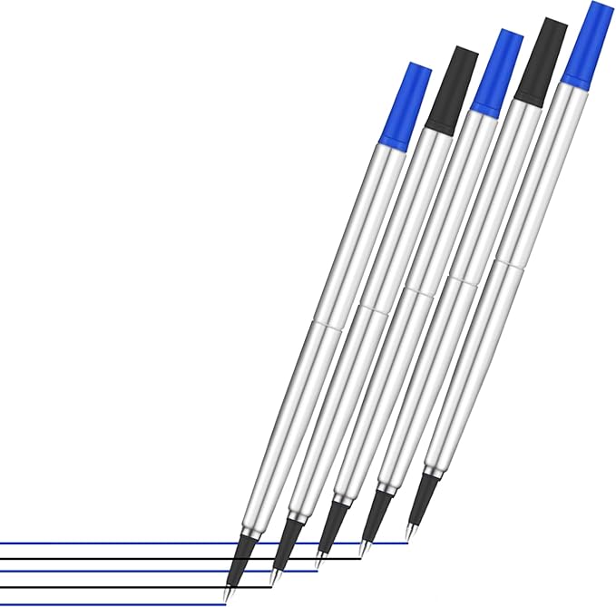 DunBong Quink Ink Rollerball, Compatible with Parker Rollerball Pens, 0.7mm Medium Point Black Ink Refill Pack of 5, Replaceable Gel Ink Pen Refills, Smooth Writing (Black-0.7mm)