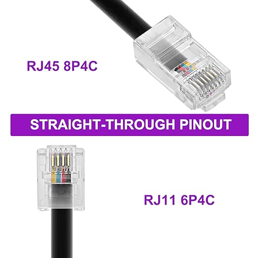 3.3FT - 4Pack Phone Jack to Ethernet Cable Adapter 3.3FT, RJ45 8P4C Male to RJ11 6P4C Male for Landline Telephone Service for Extending, Connecting for Fax or Answering Machine