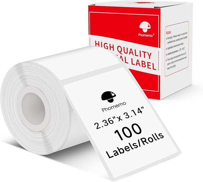 Phomemo Thermal Sticker Labels- 2.36"x 3.14"(60x80mm) Thermal Label for M221/M220/M200, for Barcode/Address/Mailing/Logo/Business/Home Tag