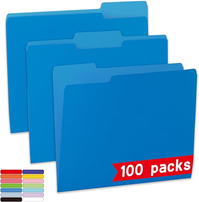 Document File Bule 100 Packs Blue File Folder,1/3-Cut Tabs,File Folders Letter Size,8.5x1 ...