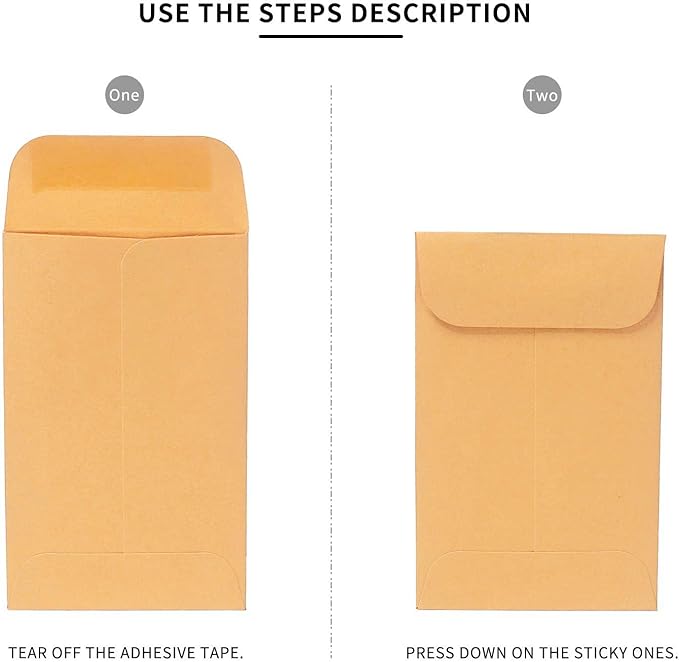 200PCS #3 Coin Envelopes 2.5x4.25 inches Brown Kraft Envelopes Classic Small Parts Gummed Flap for Coins, Cash, Credit Cards, Seeds