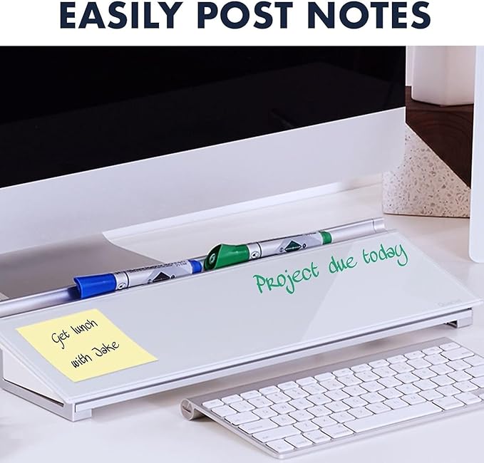 Quartet Glass Dry Erase White Board, Desktop Computer Pad for Notetaking, 18" x 6" Whiteboard, Clean Erase Surface with Storage, 1 Dry Erase Marker, White Surface (GDP186)