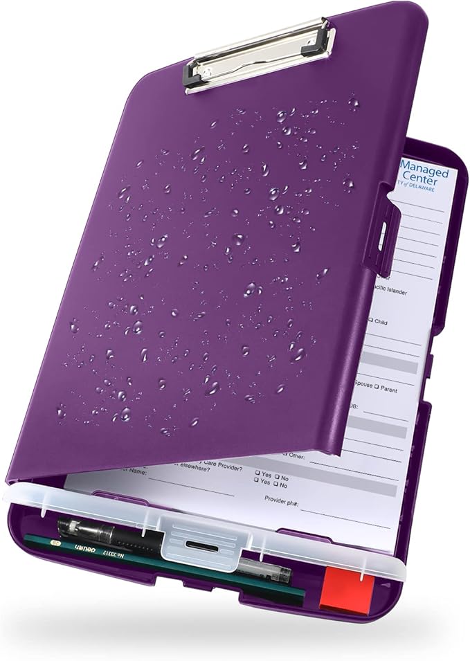 Clipboard with Storage, Large Capacity Nursing Clipboards with Low Profile Clip, Heavy Duty Plastic Storage Clipboard with Pen Holder, Side-Opening, Multifunctional Clipboard Case for Writing