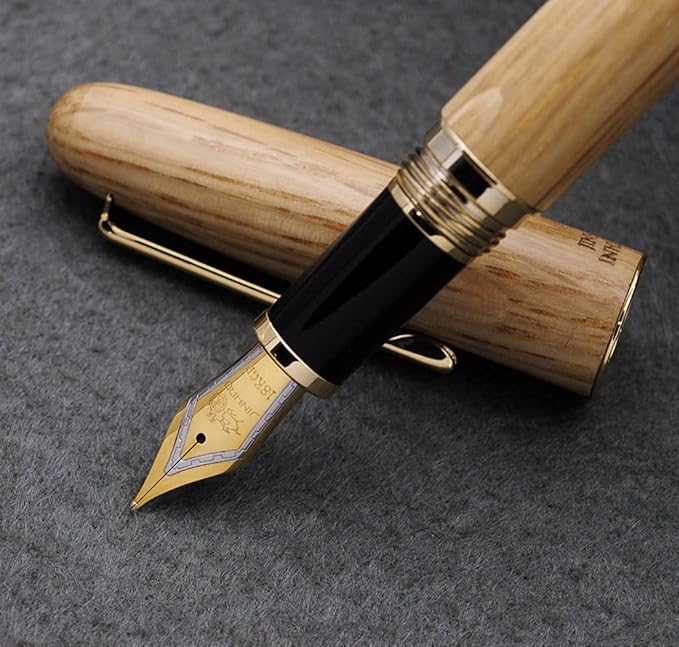 JINHAO 9036 Natural Wood Fountain Pen Handmade Ink Pen (Medium Nib 0.7mm, Oak Wood)