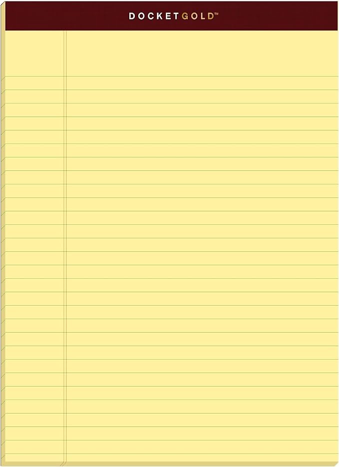 TOPS Docket Gold Writing Pads, 8-1/2" x 11-3/4", Legal Rule, Canary Paper, 50 Sheets, 6 Pack (99707), Original Version