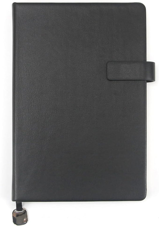 A5 Hard Cover Notebook with Pen Holder, Gold Edges & 180° Lay Flat - Large 5x8.25 Lined, Bookmark, Gift Box - Durable Journal for Office, Study, Travel - Writers, Students(Black)