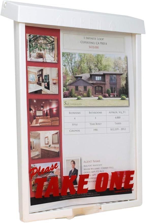 Outdoor Real Estate Brochure Box with Snap Shut Lid, Take One Document Holder Can Hold 100, 8.5 x 11 Documents, Flyers, Literature and Other Outdoor Marketing Needs